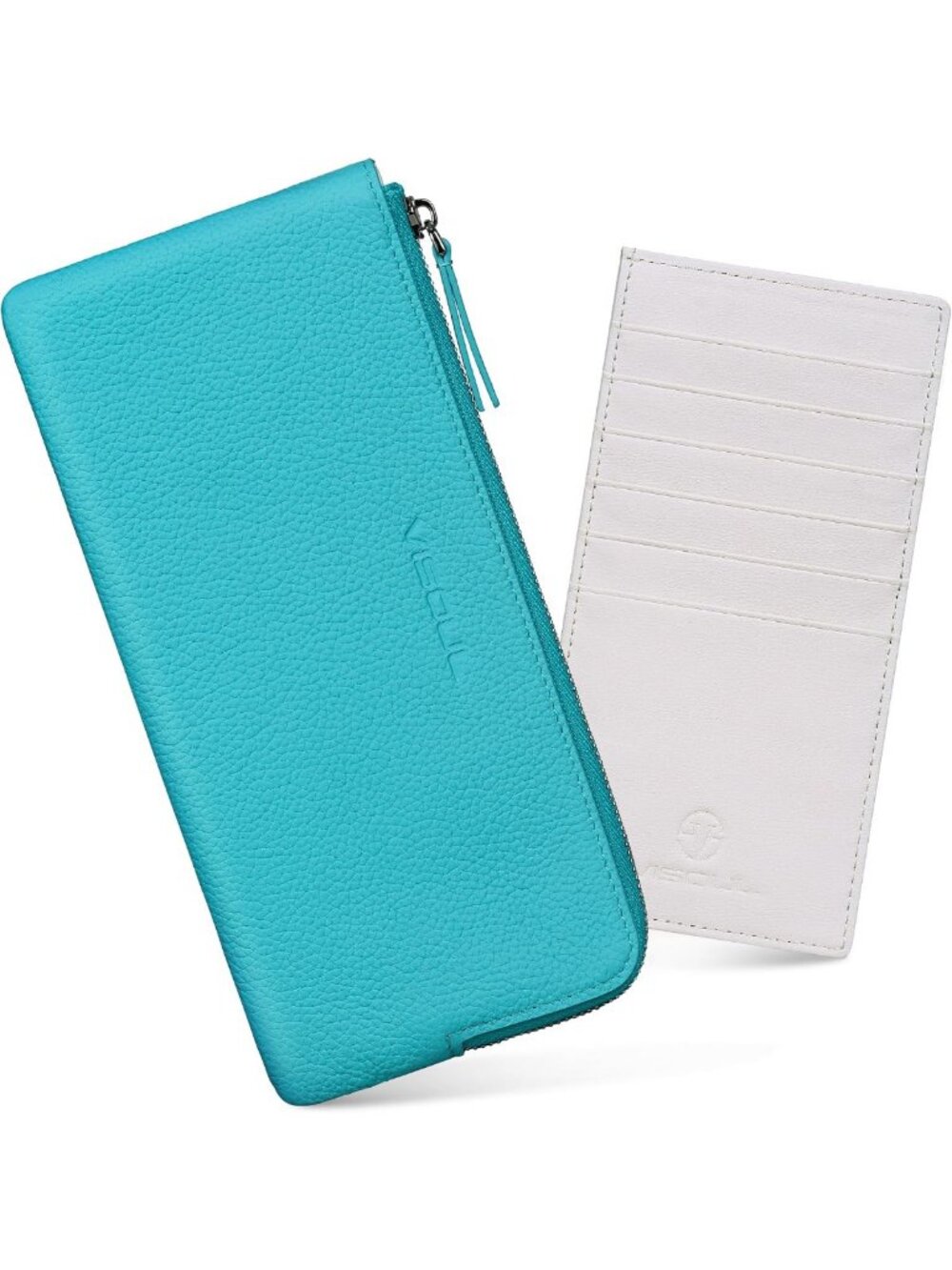 Stylish Long Zipper Wallet for Women, Soft Pebbled Leather, Removable Card